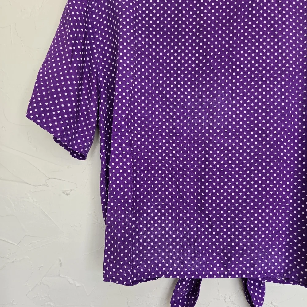 Vintage Chaus Polka Dot Button Up Tied Purple Top, L - Picture 7 of 9